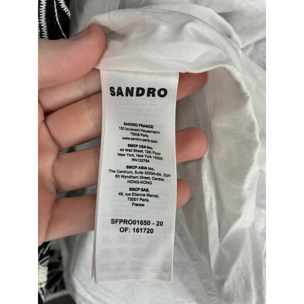 Sandro Audrey Flared Floral Mini Dress Black White Size 40 Short Sleeve V Neck - Picture 5 of 10